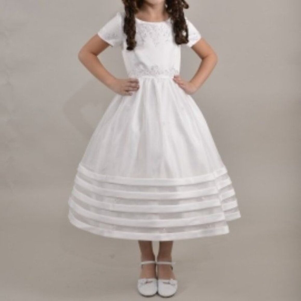 Sweetie Pie White Communion Satin Organza Floral Beaded Dress GIRLS 12.5